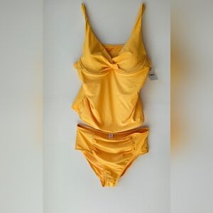 George Swimwear Tankini Set Top Padded high waist bottom Ruched Dark Yellow L